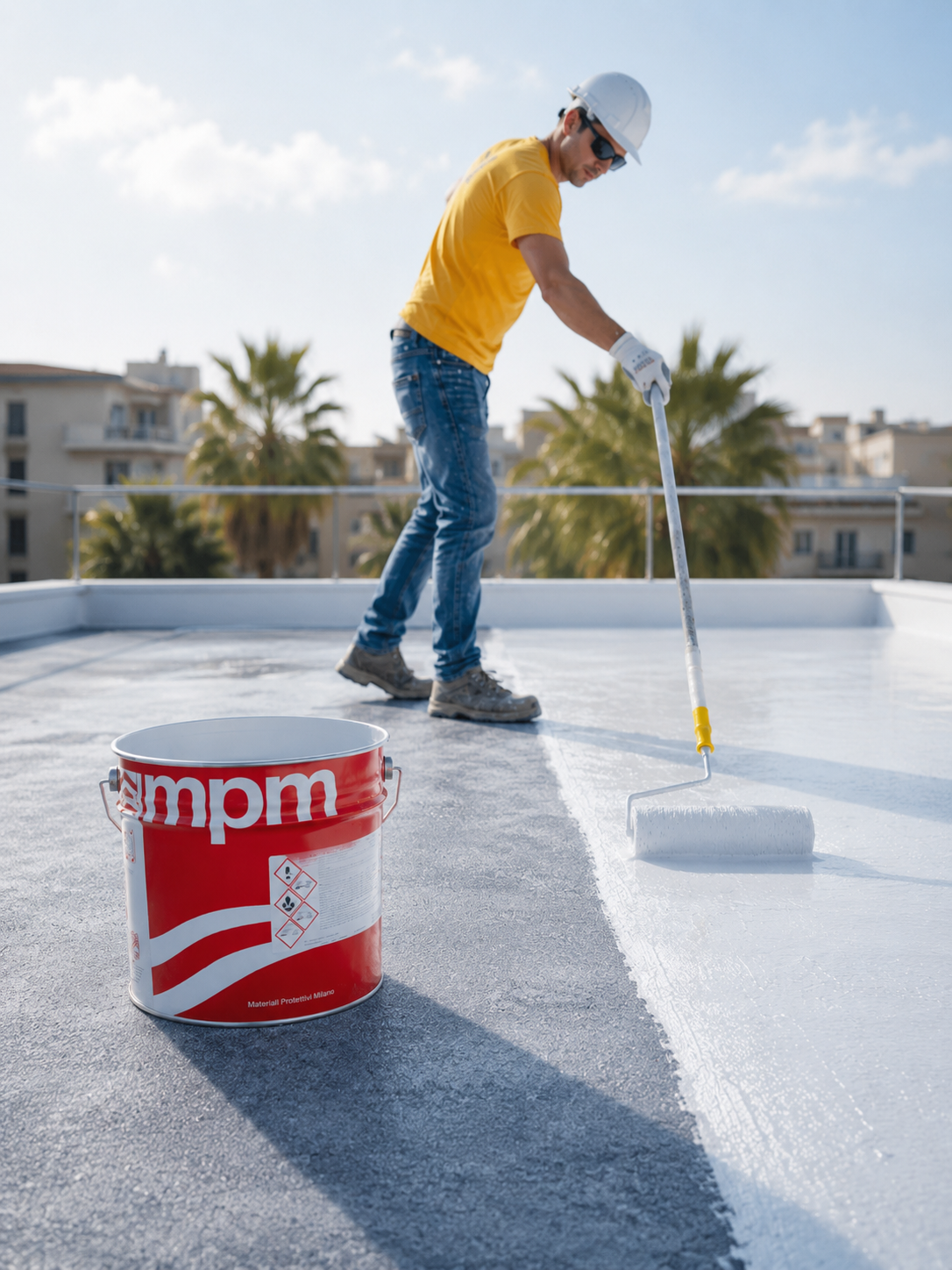 xterior liquid waterproofing membrane STARFLEX applied on flat roof